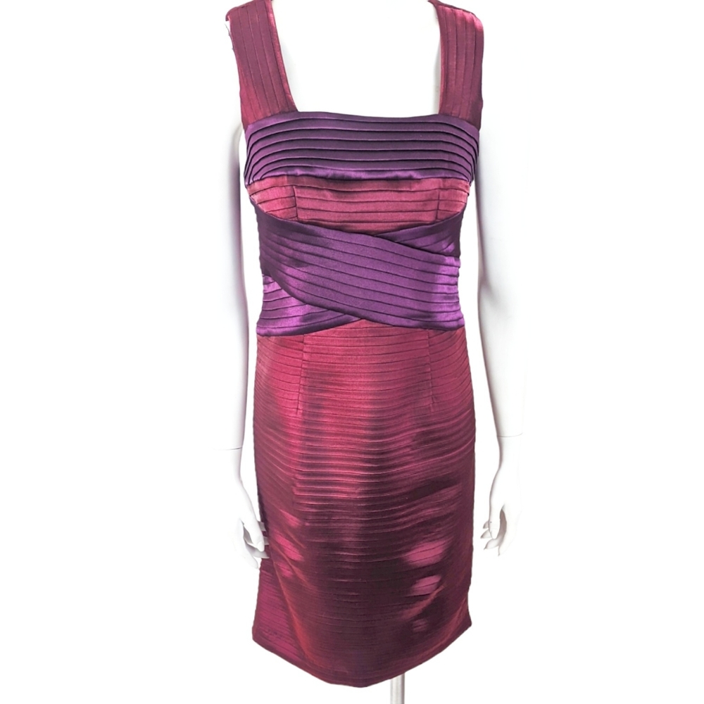 Adrianna Papell Pleated Cocktail Party Dress Womens 6 Raspberry Purple Sleeveles